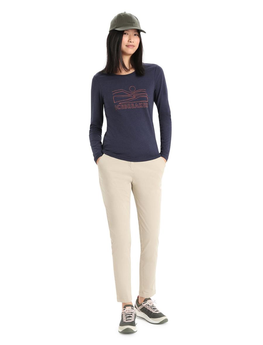 Long Sleeve Icebreaker Merino Central Classiche T-Shirt Sunset Femme Bleu Marine | FR 1633XYUF